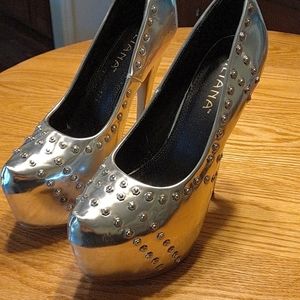 Chrome studded platform heels
